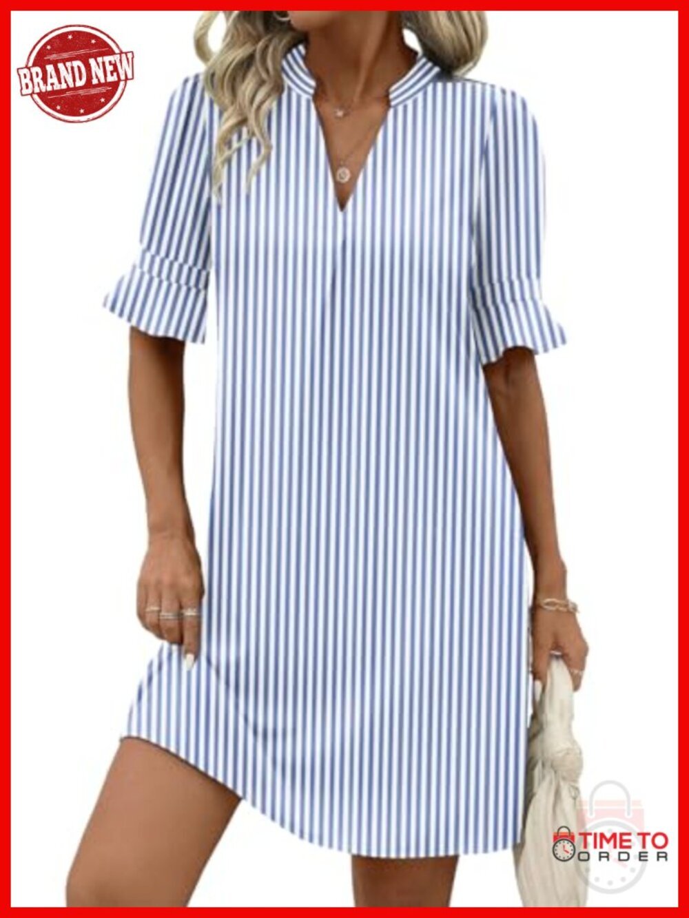 Women's V Neck Ruffle Sleeve Loose Shift Dress Summer Vacation